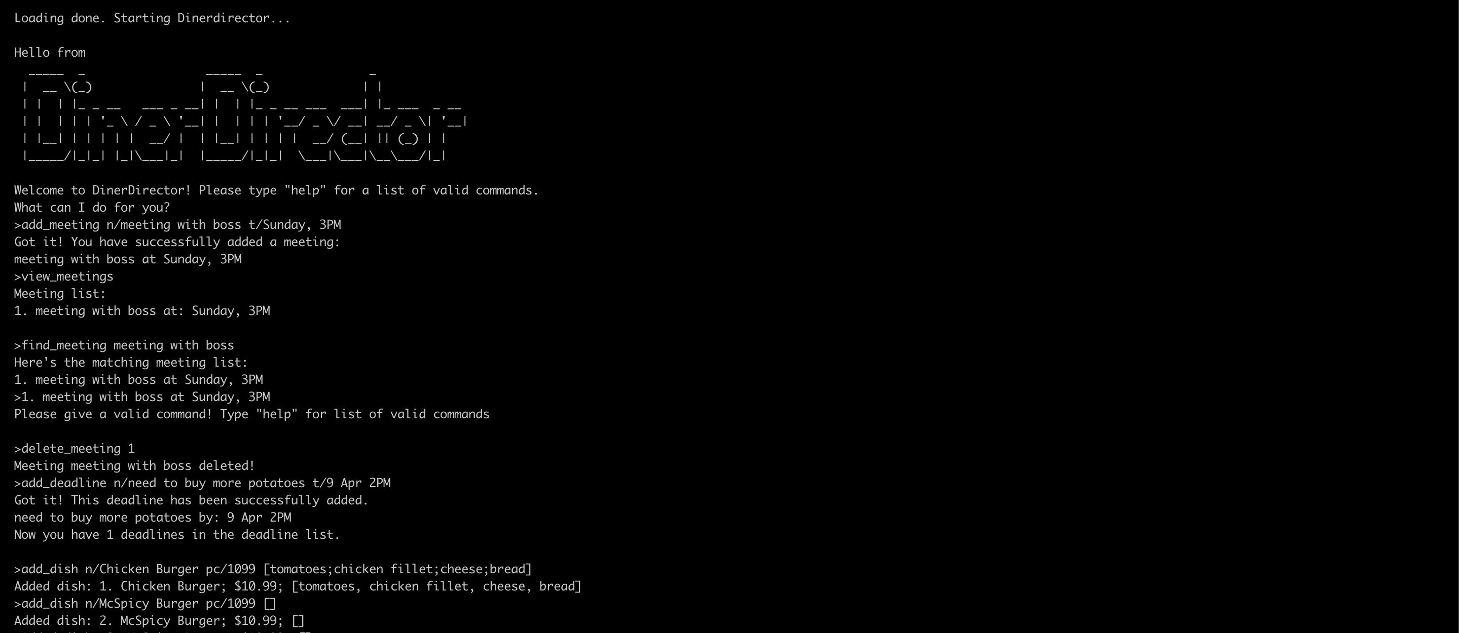 Diner Director - CS2113 SWE Group Project