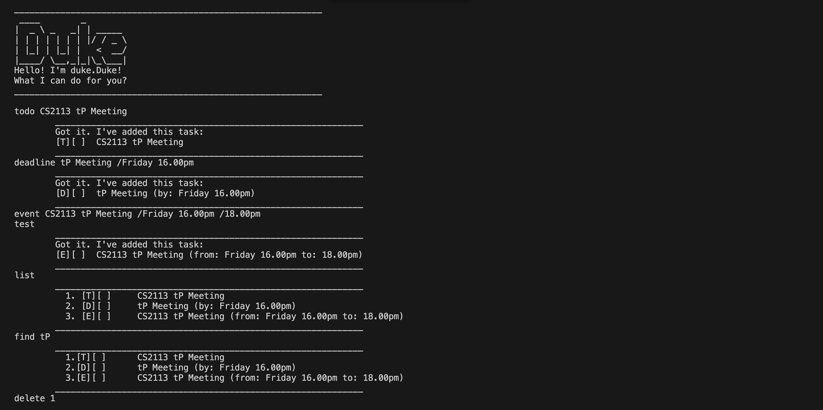 Duke - CS2113 SWE Individual Project